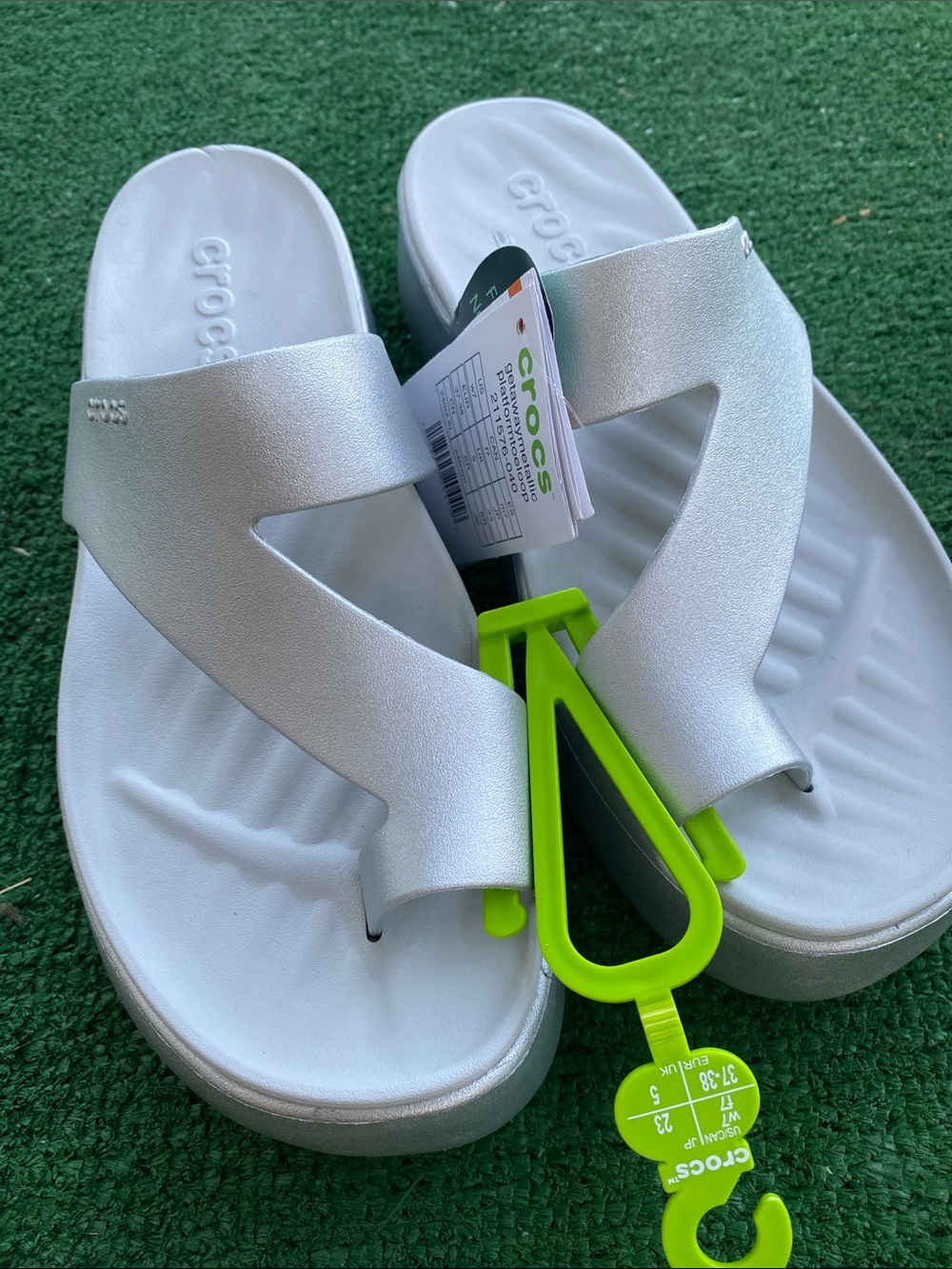 CROCS Metallic Silver Comfort Thong Sandals